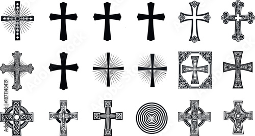 Cross silhouettes featuring celtic christian and decorative symbols
