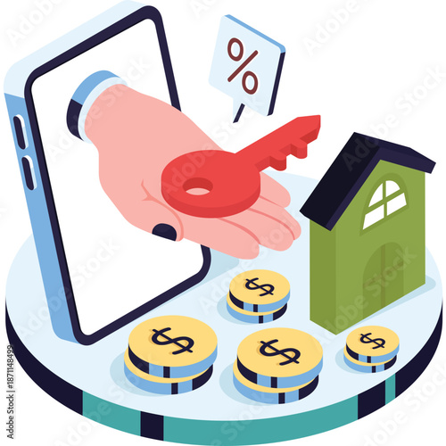 Digital Real Estate Transaction: Hand Offers Key from Phone