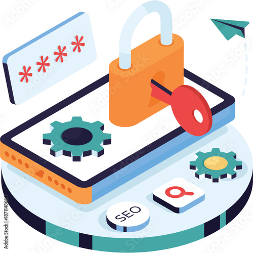 Digital Security Concept: Smartphone with Lock and Password