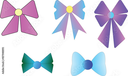 Set of Colorful Vector Ribbon Bows with Gradient Effects