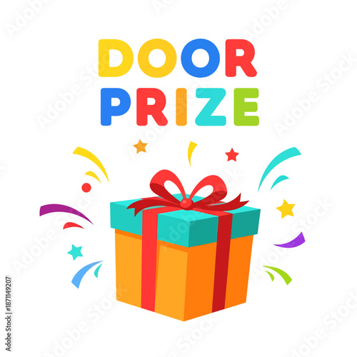 Colorful Gift Box with Ribbon and Confetti.