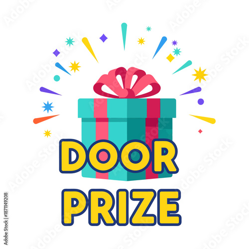 Gift Box with Ribbon and Door Prize Text.
