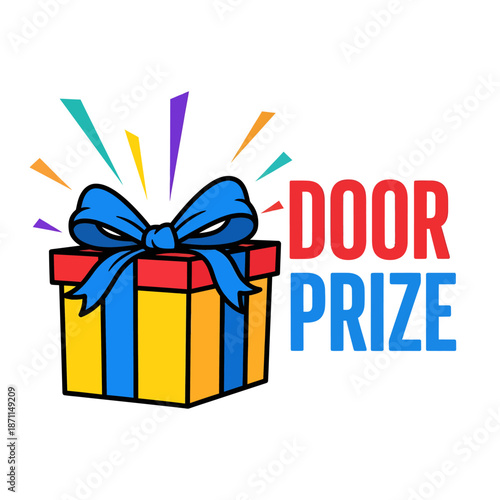 Colorful Gift Box with Blue Bow.