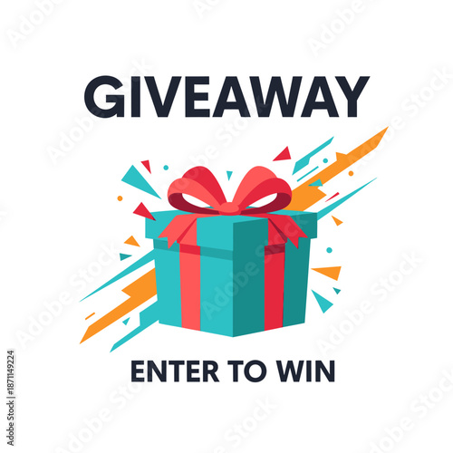 give away ,Gift Box with Red Ribbon and Bow.