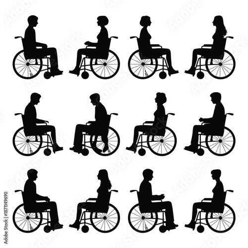 Silhouette of a person in different wheelchair positions