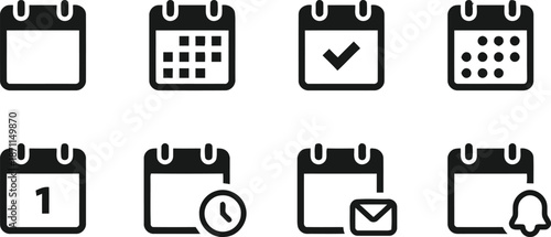 calendar, date, schedule, event, reminder, planning, appointment, icon, symbol, flat design, graphic, vector, illustration, ui, user interface, web, mobile, interface, element, black, sign, shape, iso