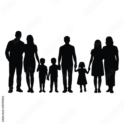 Silhouette of a multi generational family standing together