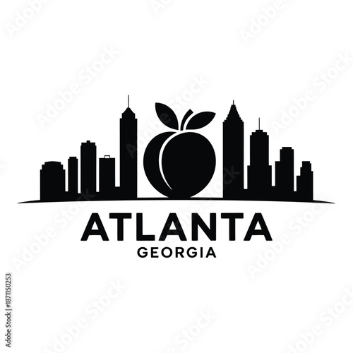 Atlanta georgia city skyline with peach logo graphic design element