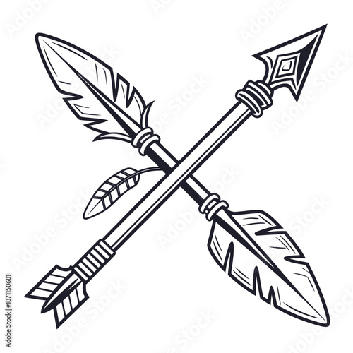 Crossed arrows with feathers and metal tips metal arrows