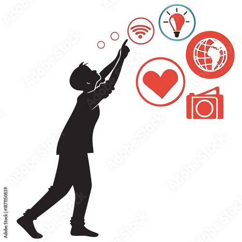 Person silhouette choosing from floating social media 1