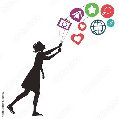 Person silhouette choosing from floating social media