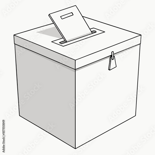 White cube ballot box with slot and lock gray