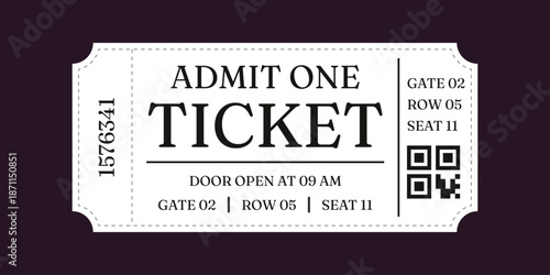 Realistic ticket admit for festivals, event, theater, concert, play.
