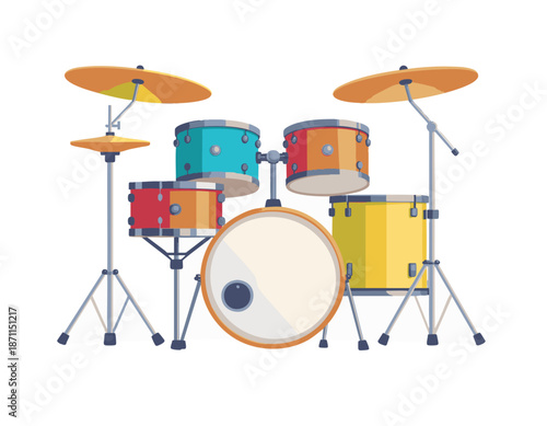 Colorful minimal vector drum set icon representing band percussion instrument