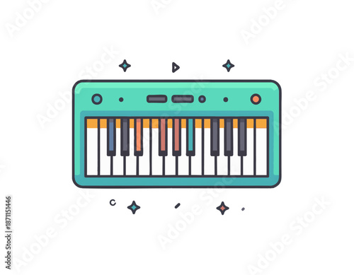 Colorful minimal vector piano keyboard icon representing band and music performance