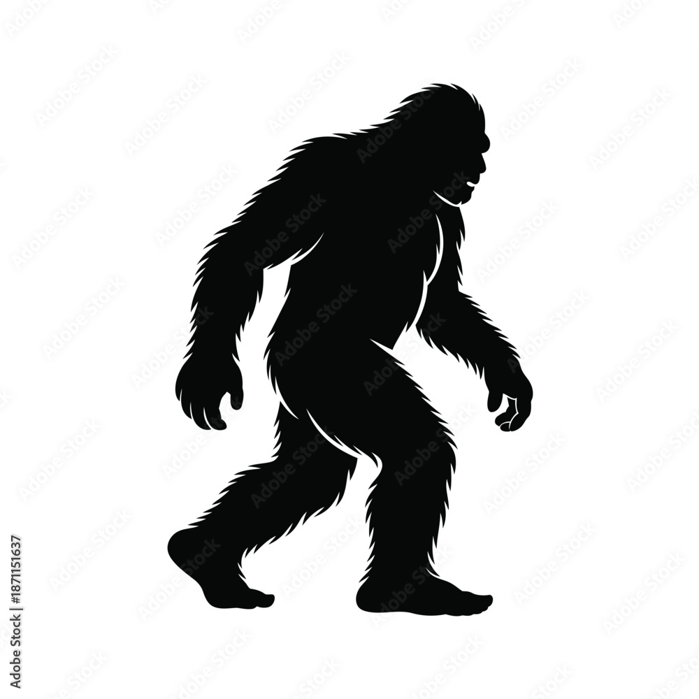 Fototapeta premium Bigfoot sasquatch walking silhouette against white background