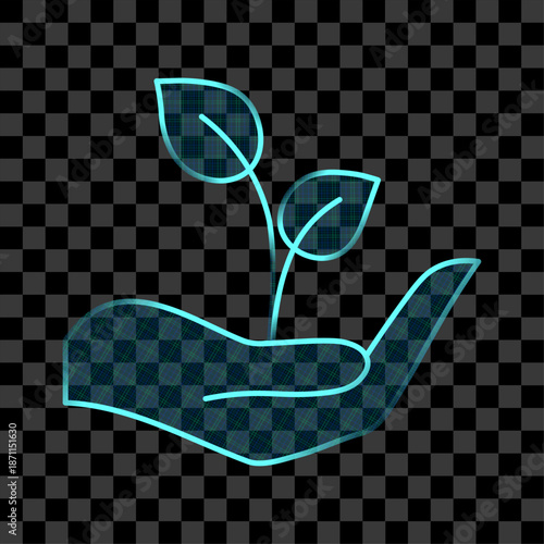gardening icon. liquid glass gardening symbol, transparent modern icon on light and dark background. UI and UX glossy design. vector illustration.