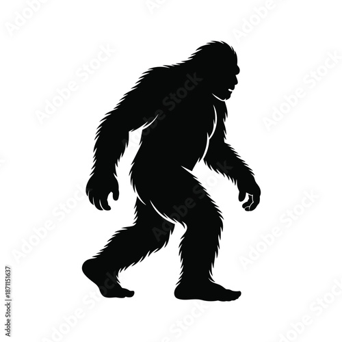 Bigfoot sasquatch walking silhouette against white background