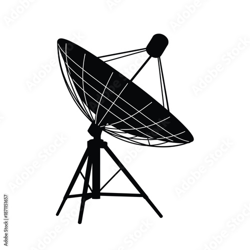 Satellite dish antenna on tripod stand for communication and signal reception