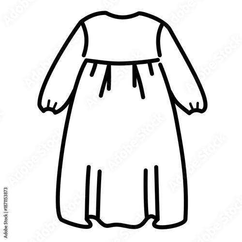 Simple Cute Dress Line Art Illustration, Minimalist Clothing Vector Icon, Adorable Fashion Outline Artwork, Casual Wear and Apparel Design Concept
