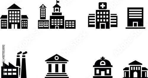 A collection of iconic black and white city buildings and landmarks