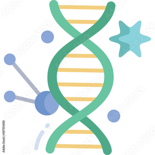 DNA helix icon with molecules and star