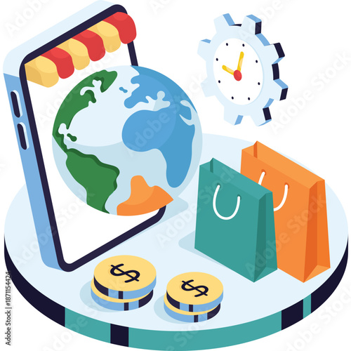 E-commerce Concept: Online Shopping, Global Business, and Financial Transactions