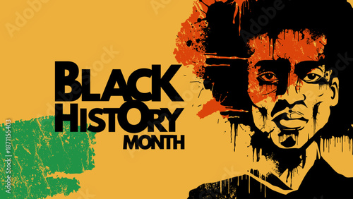 Black history month banner with man portrait, colorful background and ink splash style. Vector illustration