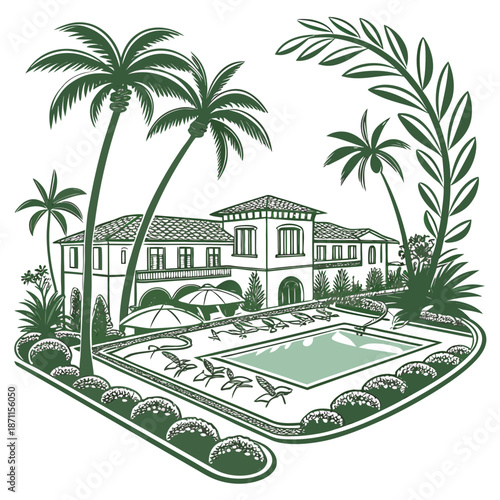 Luxury oasis pool resort with peaceful symmetrical palm trees 1