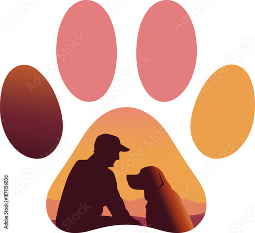 illustration of a man with a dog in the shape of an animal's paw