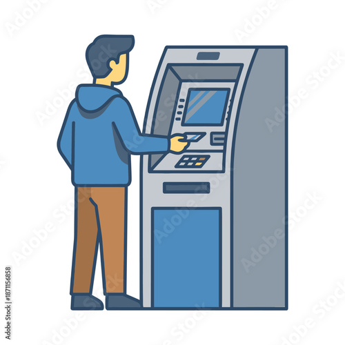 Man inserting debit card into an ATM machine