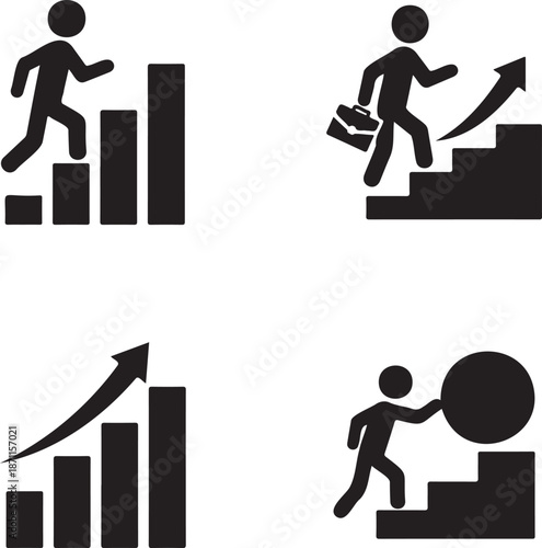 Illustrations of business growth, career progression, challenge, and success
