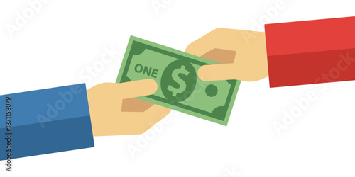 Hands exchanging a dollar bill during payment transaction