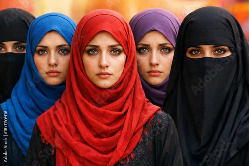 Muslim women with veils. Emphasis on the eyes, filled with sadness, grief, and pain. Female independence, feminism, freedom, equality, rights.