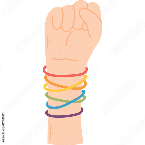 Fist with rainbow bracelets