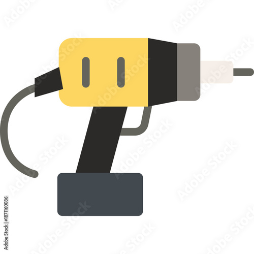 Flat Icon of a Yellow and Gray Drill