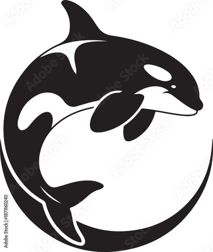 Minimalist Stylized Orca Killer Whale Logo Illustration with Moon