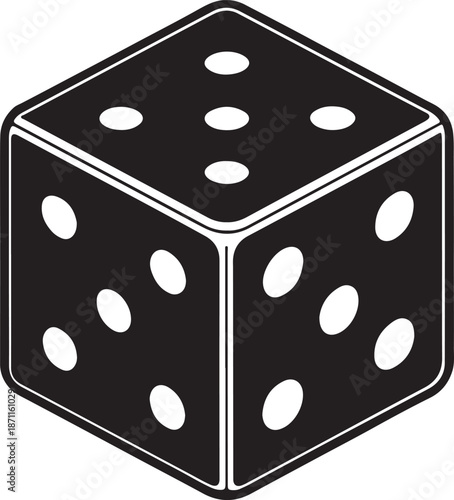 Black and White Isometric Dice Icon on White Background game gambling
