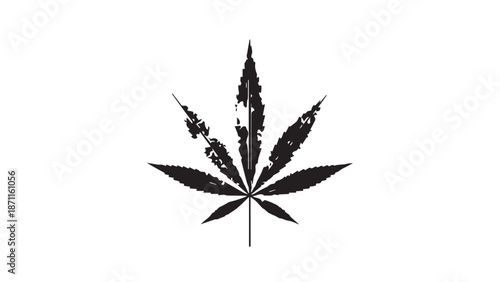 Minimal black cannabis leaf silhouette icon on a stark white background.