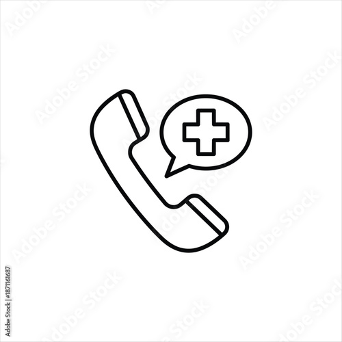 Simple medical hotline phone icon in grayscale vector format