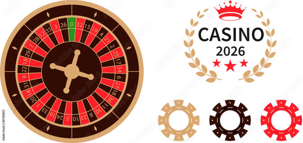 Φωτογραφία Casino roulette wheel with chips poker