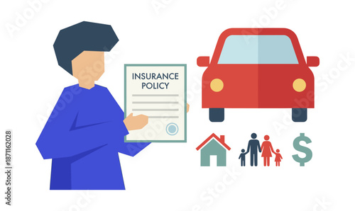 Agent holding insurance policy for family, car, house