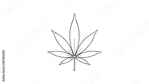 Minimal line drawing of a cannabis leaf with simple outline design for botanical art.