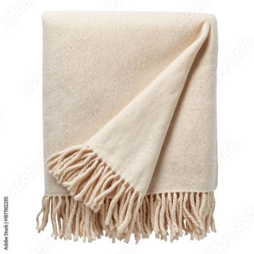 Cozy Beige Blanket With Fringe on Display Folded on a Flat Surface