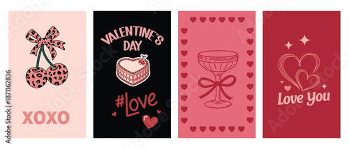 Cute Valentine Quote Card Set with Hearts