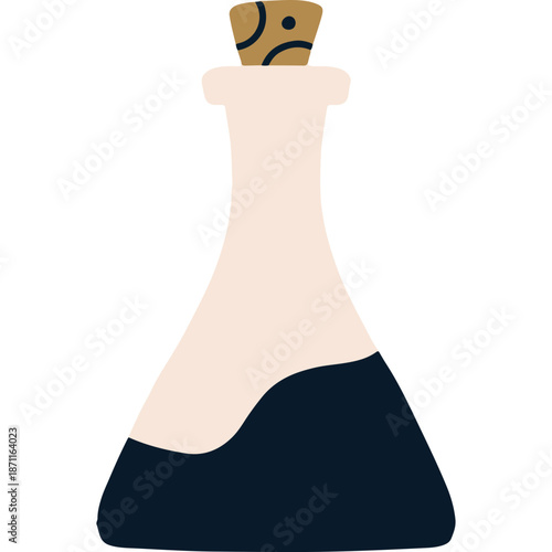 Glass bottle with corked stopper and dark liquid
