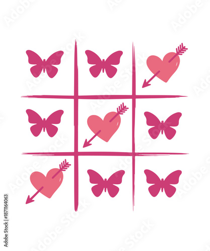 Valentine Tic Tac Toe Game with Hearts and Butterflies