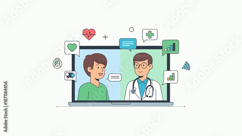 Doctor Consulting Patient Remotely on Laptop Screen in Modern Telemedicine Session from Home Office