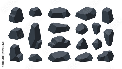 Collection of various dark cartoon rocks and stones