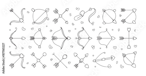 Love and romance elements collection, calligraphy, arrows, hearts, infinity shapes and borders